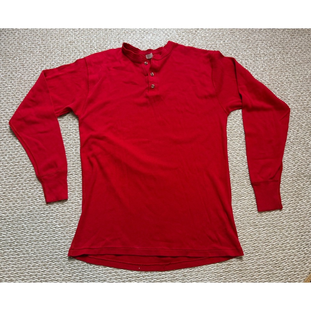 Vintage Red Henley‎ Shirt Mens XL Long Sleeve 100% Cotton USA Thermal grunge